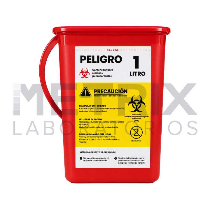 Contenedor para Punzocortantes de 1 Litro Color Rojo